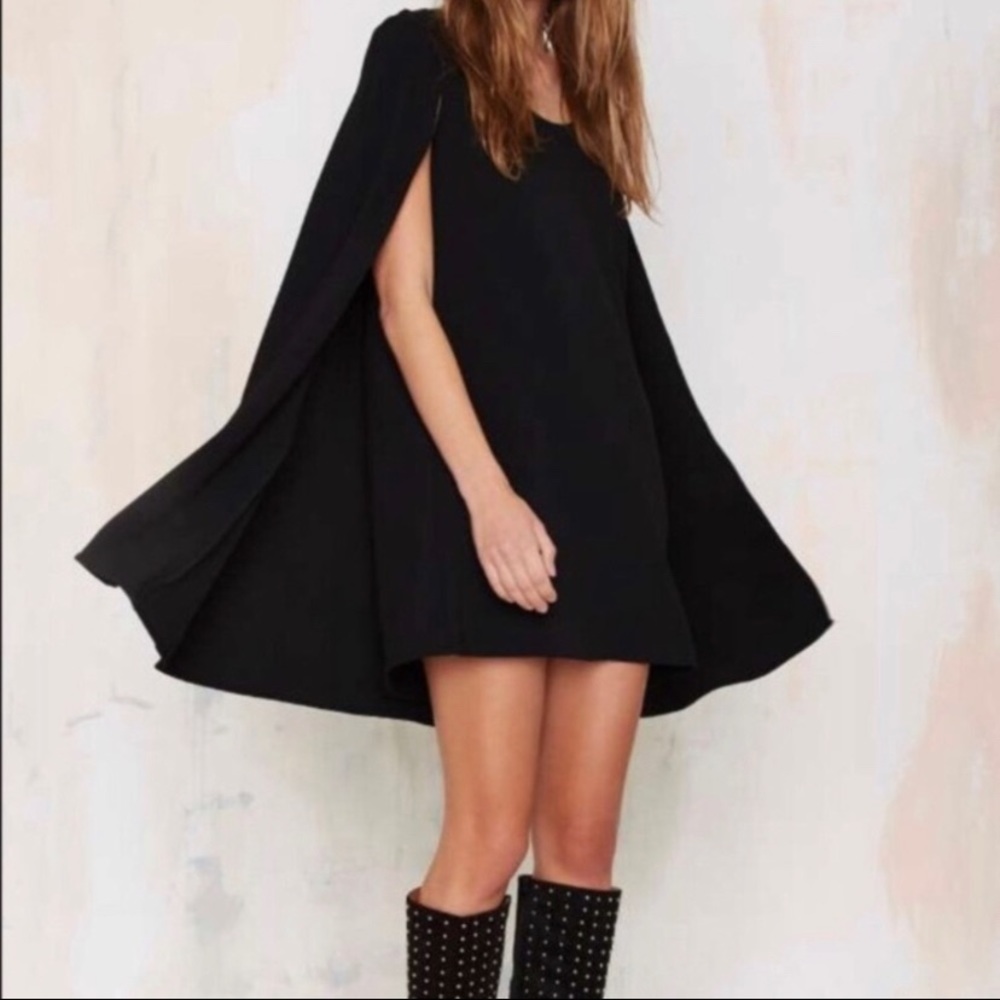 NASTY GAL Sheath Cape Mini Dress Black Sz S